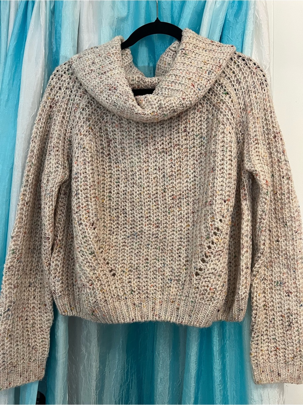 Cozy Cowl Neck Chunky Knit Sweater - Cream Speckle